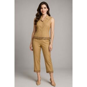 Vision Apparel Outfit Womens 16 Gold Silk Beaded Formal Evening Glam Resort 2 Pc